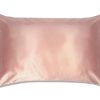 Pink Colored Silk Pillowcase Displayed On A White Background