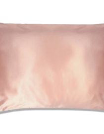 Pink Colored Silk Pillowcase Displayed On A White Background